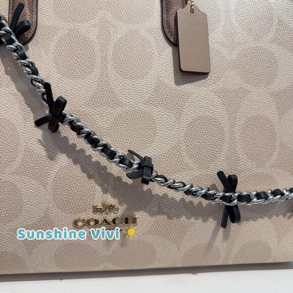 NWT Bundle Coach Chain Strap Bows Silver/Black cy260 & CY677 Large Maggie Sand - Picture 6 of 12